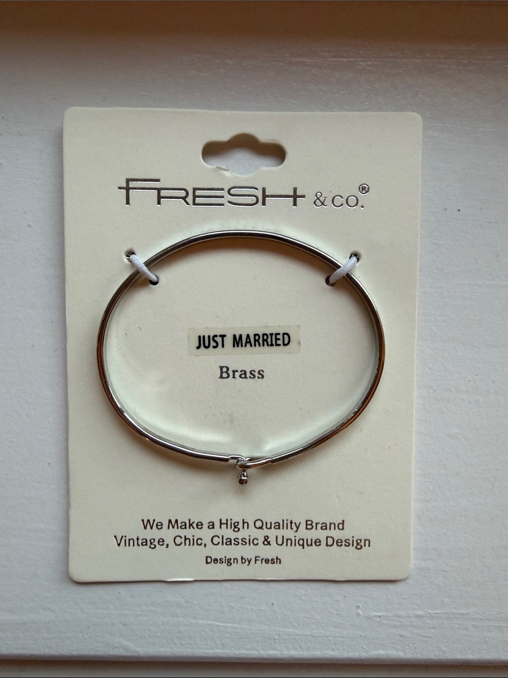 'Just Married' Silver-Tone Brass Bangle Bracelet